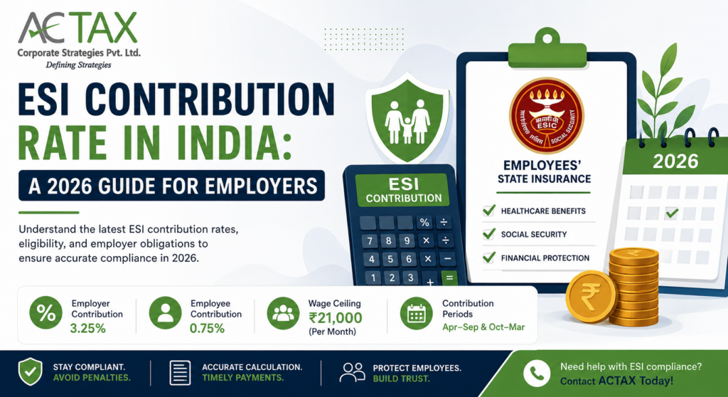 ESI contribution rates and wage limits for 2026